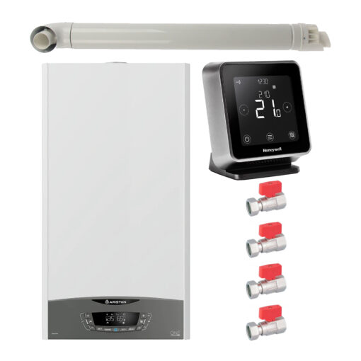 Pachet centrala termica pe gaz in condensare, Ariston Clas One 30 kW, Wi-Fi, murala, termonstat Honeywell Lyric T6R, set robineti Fornara si kit evacuare RTM incluse