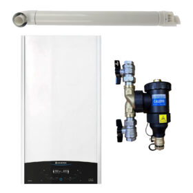 Pachet centrala termica in condensare Ariston GENUS ONE+ WI-FI 24, 24 kW, gaz natural + GPL, murala, WI-FI, filtru antimagnetita Caleffi Dirtmag 3/4" si kit evacuare RTM incluse