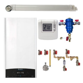 Pachet centrala termica Ariston GENUS ONE+ System 24 kW, doar încălzire, doar încălzire, termostat Honeywell Wireless DT92, filtru antimagnetita RTM 3/4", kit montaj complet RTM si kit de evacuare RTM incluse