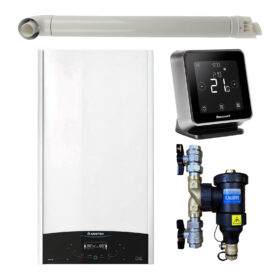 Pachet centrala termica murala Ariston GENUS ONE+ System 35 kW, in condensare, doar încălzire, termostat Wi-Fi Honeywell Lyric T6R, filtru antimagnetita CALEFFI Dirtmag si kit de evacuare RTM incluse
