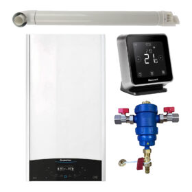 Pachet centrala termica murala Ariston GENUS ONE+ System 35 kW, in condensare, doar încălzire, termostat Wi-Fi Honeywell Lyric T6R, filtru antimagnetita RTM 3/4" si kit de evacuare RTM incluse
