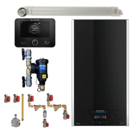 Pachet centrala termica in condensare Ariston ALTEAS ONE+ NET 35, 35 kW, gaz natural + GPL, Wi-Fi, senzor camera Sensys HD, kit evacuare, kit montaj complet RTM si filtru antimagnetita Caleffi Dirtmag 3/4" incluse