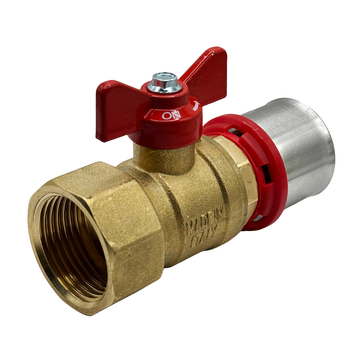 Robinet cu sfera pentru sertizare, 20 mm x 3/4″ filet interior, cu fluture roșu, RTM Ricambi - imagine 2
