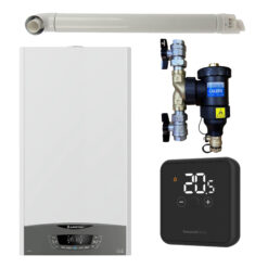 Pachet centrala termica murala Ariston CLAS ONE System 24 kW, in condensare, doar încălzire, termostat Honeywell Wireless DT4R, filtru antimagnetita CALEFFI Dirtmag si kit de evacuare RTM incluse