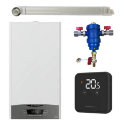 Pachet centrala termica murala Ariston CLAS ONE System 35 kW, in condensare, doar încălzire, termostat Honeywell Wireless DT4R, filtru antimagnetita RTM 3/4" si kit de evacuare RTM incluse