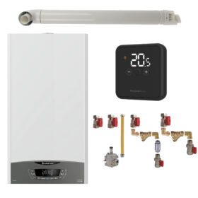 Pachet centrala termica pe gaz in condensare, Ariston Clas One 30 kW, Wi-Fi, murala, termostat Honeywell DT4R, kit montaj complet RTM si kit evacuare RTM incluse