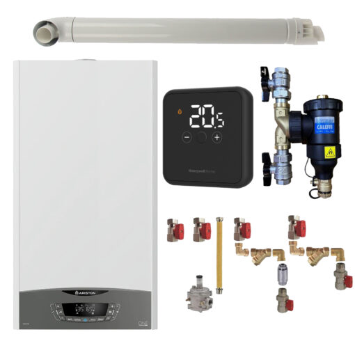 Pachet centrala termica pe gaz Ariston Clas One 35 kW, Wi-Fi, termostat Honeywell DT4R, kit montaj complet RTM, filtru antimagnetita Caleffi Dirtmag 3/4" si kit evacuare RTM incluse