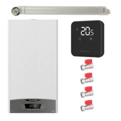 Pachet centrala termica murala Ariston CLAS ONE System 24 kW, in condensare, doar încălzire, termostat Honeywell Wireless DT4R, set robineti Fornara si kit de evacuare RTM incluse