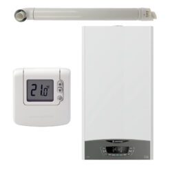 Pachet centrala termica murala Ariston CLAS ONE System 24 kW, in condensare, doar încălzire, termostat Honeywell Wireless DT92 si kit de evacuare RTM incluse