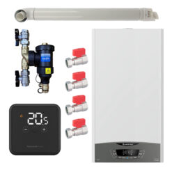 Pachet centrala termica Ariston CLAS ONE System 24 kW, doar încălzire, doar încălzire, termostat Honeywell Wireless DT4R, cu filtru antimagnetita CALEFFI Dirtmag, set robineti Fornara si kit de evacuare RTM incluse