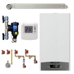 Pachet centrala termica Ariston CLAS ONE System 24 kW, doar încălzire, doar încălzire, termostat Honeywell Wireless DT92, cu filtru antimagnetita CALEFFI Dirtmag, kit montaj complet RTM si kit de evacuare RTM incluse