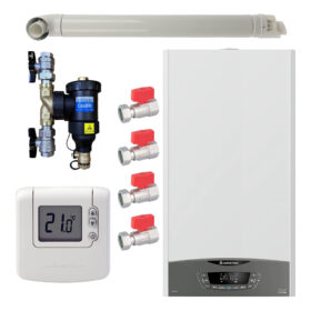 Pachet centrala termica Ariston CLAS ONE System 24 kW, doar încălzire, doar încălzire, termostat Honeywell Wireless DT92, cu filtru antimagnetita CALEFFI Dirtmag, set robineti Fornara si kit de evacuare RTM incluse
