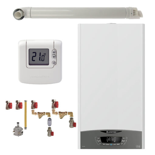 Pachet centrala termica murala Ariston CLAS ONE System 35 kW, in condensare, doar încălzire, termostat Honeywell Wireless DT92, kit montaj complet RTM si kit de evacuare RTM incluse