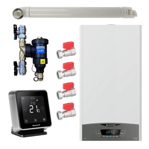 Pachet centrala termica Ariston CLAS ONE System 35 kW, doar încălzire, doar încălzire, termostat Wi-Fi Honeywell Lyric T6R, cu filtru antimagnetita CALEFFI Dirtmag, set robineti Fornara si kit de evacuare RTM incluse