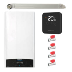 Pachet centrala termica murala Ariston GENUS ONE+ System 24 kW, in condensare, doar încălzire, termostat Honeywell Wireless DT4R, set robineti Fornara si kit de evacuare RTM incluse