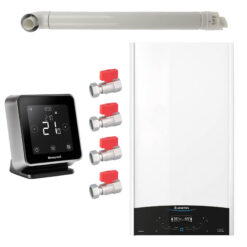 Pachet centrala termica in condensare Ariston GENUS ONE+ WI-FI 24, 24 kW, gaz natural + GPL, termostat Wi-Fi Honeywell Lyric T6R, set robineti Fornara si kit evacuare RTM incluse