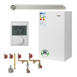 Pachet centrala termica Motan MKDens 20-P 22.5 kW, in condensare, kit evacuare, kit montaj complet RTM si termostat ambiental Wireless RTM incluse