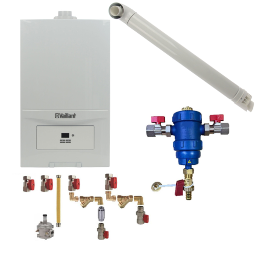 Pachet centrala termica Vaillant VUW 286/7-2 ecoTEC Pure 28 kW, kit evacuare, filtru antimagnetita RTM si kit montaj complet RTM incluse