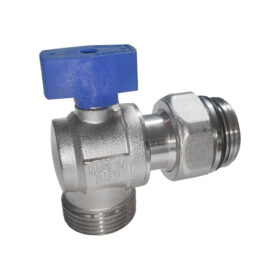 Robinet coltar cu semiolandez 1", MF, cu niplu cu O-ring, rozeta albastra, nichelat, RTM