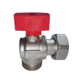 Robinet coltar cu semiolandez 3/4", MF, rozeta rosie, nichelat, RTM