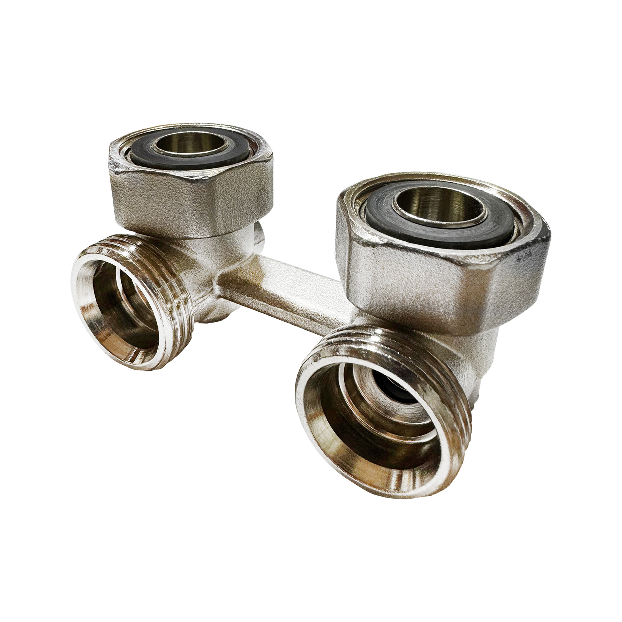 Robinet dublu pentru calorifer, tip H, coltar, 3/4" MF, RTM