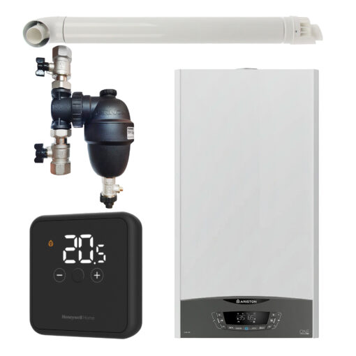 Pachet centrala termica pe gaz in condensare, Ariston Clas One 30 kW, Wi-Fi, murala, termostat Honeywell wireless DT4R, filtru antimagnetita Fernox F1 Sigma si kit evacuare RTM incluse