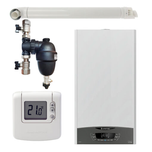 Pachet centrala termica murala Ariston CLAS ONE System 35 kW, in condensare, doar încălzire, termostat Honeywell Wireless DT92, filtru antimagnetita Fernox TF1 si kit de evacuare RTM incluse
