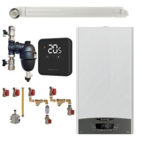 Pachet centrala termica pe gaz in condensare, Ariston Clas One 30 kW, Wi-Fi, murala, termostat Honeywell wireless DT4R, filtru antimagnetita Fernox F1 Sigma, kit montaj complet RTM si kit evacuare RTM incluse