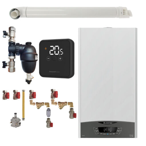 Pachet centrala termica pe gaz in condensare, Ariston Clas One 30 kW, Wi-Fi, murala, termostat Honeywell wireless DT4R, filtru antimagnetita Fernox F1 Sigma, kit montaj complet RTM si kit evacuare RTM incluse