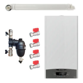 Pachet centrala termica pe gaz in condensare, Ariston Clas One 24 kW, Wi-Fi, murala, filtru antimagnetita Fernox F1 Sigma, set robineti Fornara si kit evacuare RTM incluse