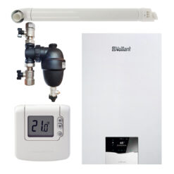 Pachet centrala termica Vaillant VUW 26CS/1-5 ecoTEC Plus 21 kW, termostat Honeywell wireless DT92, filtru antimagnetita Fernox F1 Sigma si kit evacuare RTM incluse