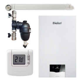 Pachet centrala termica Vaillant VUW 26CS/1-5 ecoTEC Plus 21 kW, termostat Honeywell wireless DT92, filtru antimagnetita Fernox F1 Sigma si kit evacuare RTM incluse