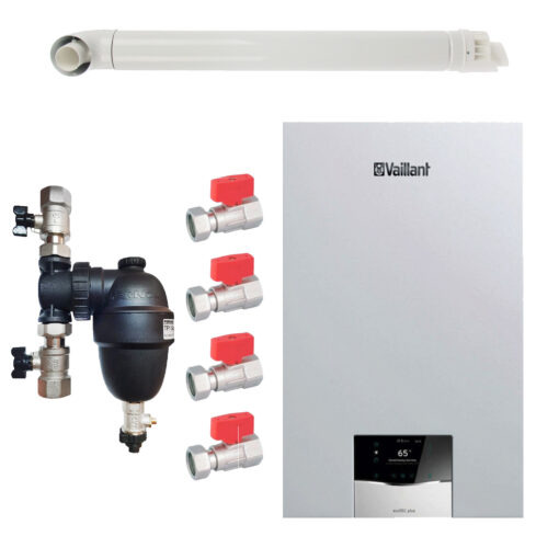 Pachet centrala termica Vaillant VUW 32CS/1-5 ecoTEC Plus 27 kW, filtru antimagnetita Fernox F1 Sigma, set robineti Fornara si kit evacuare RTM incluse