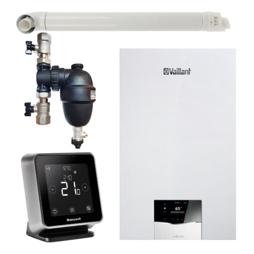 Pachet centrala termica Vaillant VUW 26CS/1-5 ecoTEC Plus 21 kW, termostat Wi-Fi Honeywell Lyric T6R, filtru antimagnetita Fernox F1 Sigma si kit evacuare RTM incluse