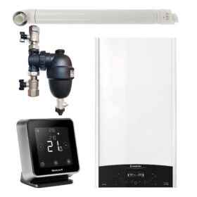 Pachet centrala termica murala Ariston GENUS ONE+ System 30 kW, in condensare, doar încălzire, termostat Wi-Fi Honeywell Lyric T6R, filtru antimagnetita Fernox TF1 si kit de evacuare RTM incluse