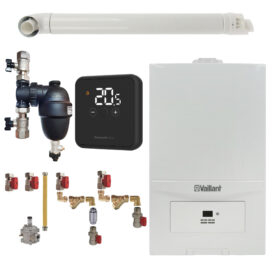 Pachet centrala termica Vaillant VUW 236/7-2 ecoTEC Pure 23 kW, gaz natural + GPL, murala, termostat Honeywell wireless DT4R, filtru antimagnetita Fernox F1 Sigma, kit montaj complet RTM si kit evacuare RTM incluse