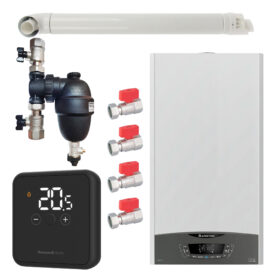 Pachet centrala termica Ariston CLAS ONE System 24 kW, doar încălzire, doar încălzire, termostat Honeywell Wireless DT4R, cu filtru antimagnetita Fernox TF1, set robineti Fornara si kit de evacuare RTM incluse