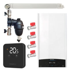 Pachet centrala termica Ariston GENUS ONE+ System 24 kW, doar încălzire, doar încălzire, termostat Honeywell Wireless DT4R, cu filtru antimagnetita Fernox TF1, set robineti Fornara si kit de evacuare RTM incluse