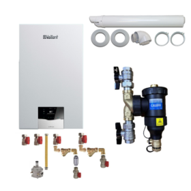 Pachet centrala termica Vaillant VUW 36CS/1-5 ecoTEC Plus 33.3 kW, kit evacuare, filtru antimagnetita Caleffi Dirtmag 3/4" si kit montaj complet RTM incluse