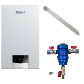 Pachet centrala termica Vaillant VUW 32CS/1-5 ecoTEC Plus 27 kW, kit evacuare si filtru antimagnetita RTM incluse